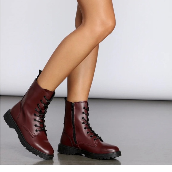 ✨⚡️💥 Enice Nice tru maroon Side Zipper combat boots New kids boots Size 35 - Picture 1 of 4